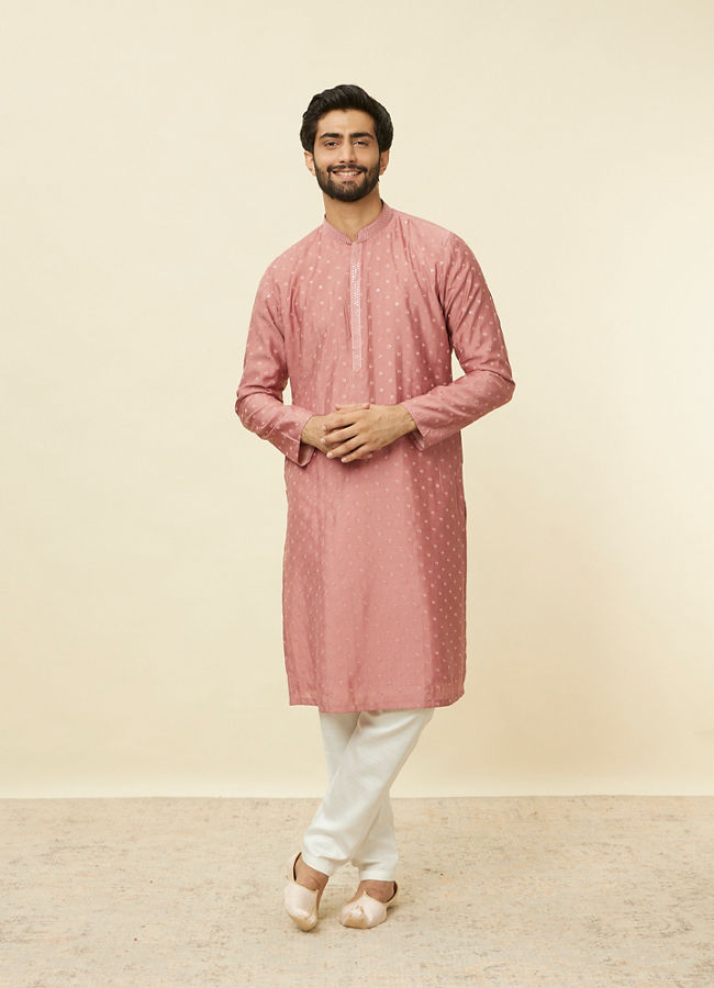 alt message - Manyavar Men Conch Shell Pink Sequined Kurta Set image number 2