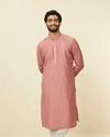 alt message - Manyavar Men Conch Shell Pink Sequined Kurta Set image number 0