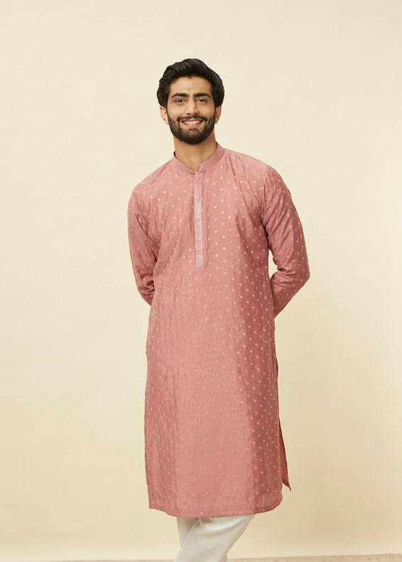 Manyavar Men Conch Shell Pink Sequined Kurta Set