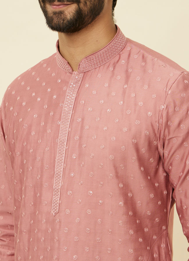 alt message - Manyavar Men Conch Shell Pink Sequined Kurta Set image number 1