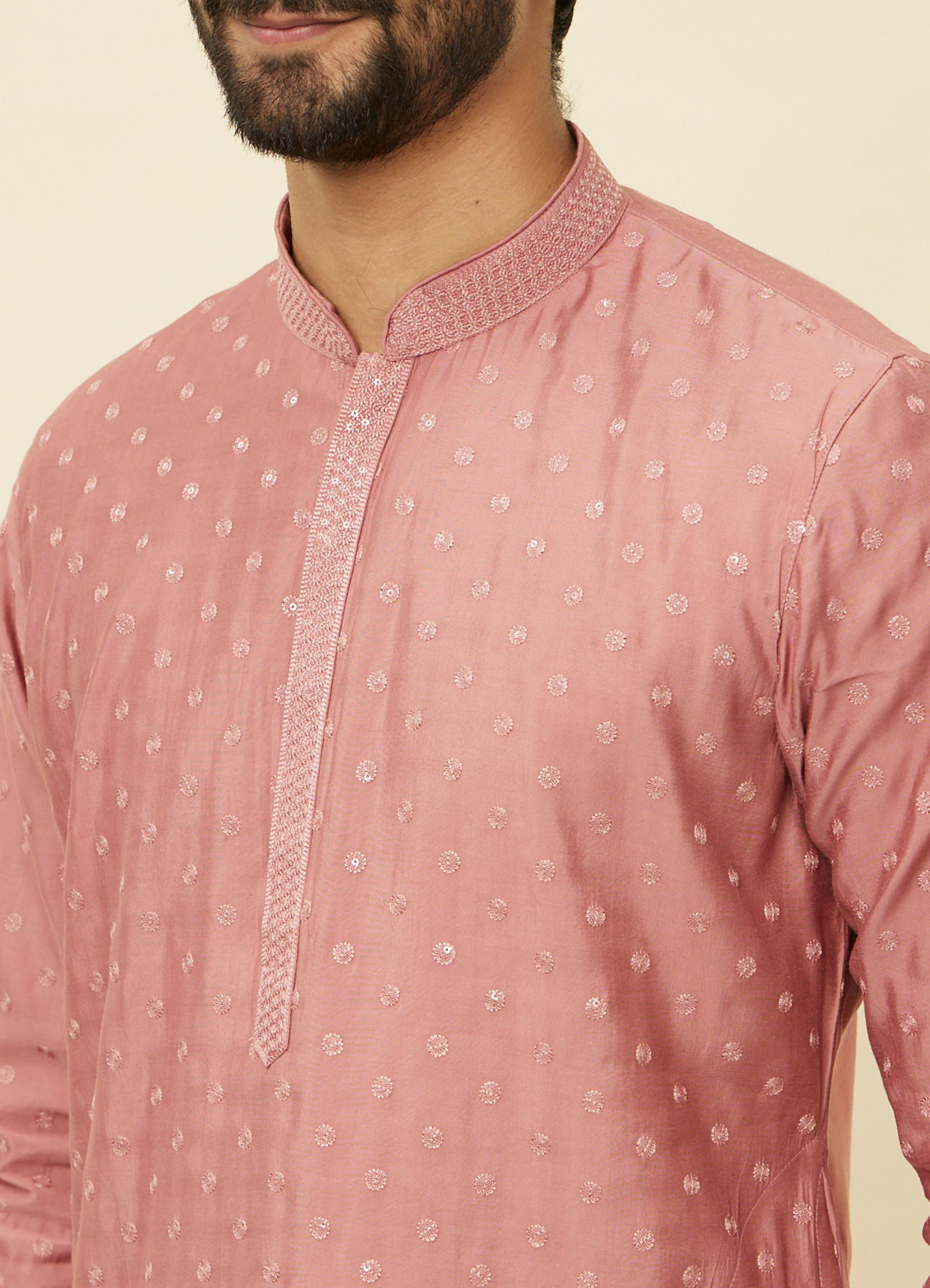 Manyavar Men Conch Shell Pink Sequined Kurta Set