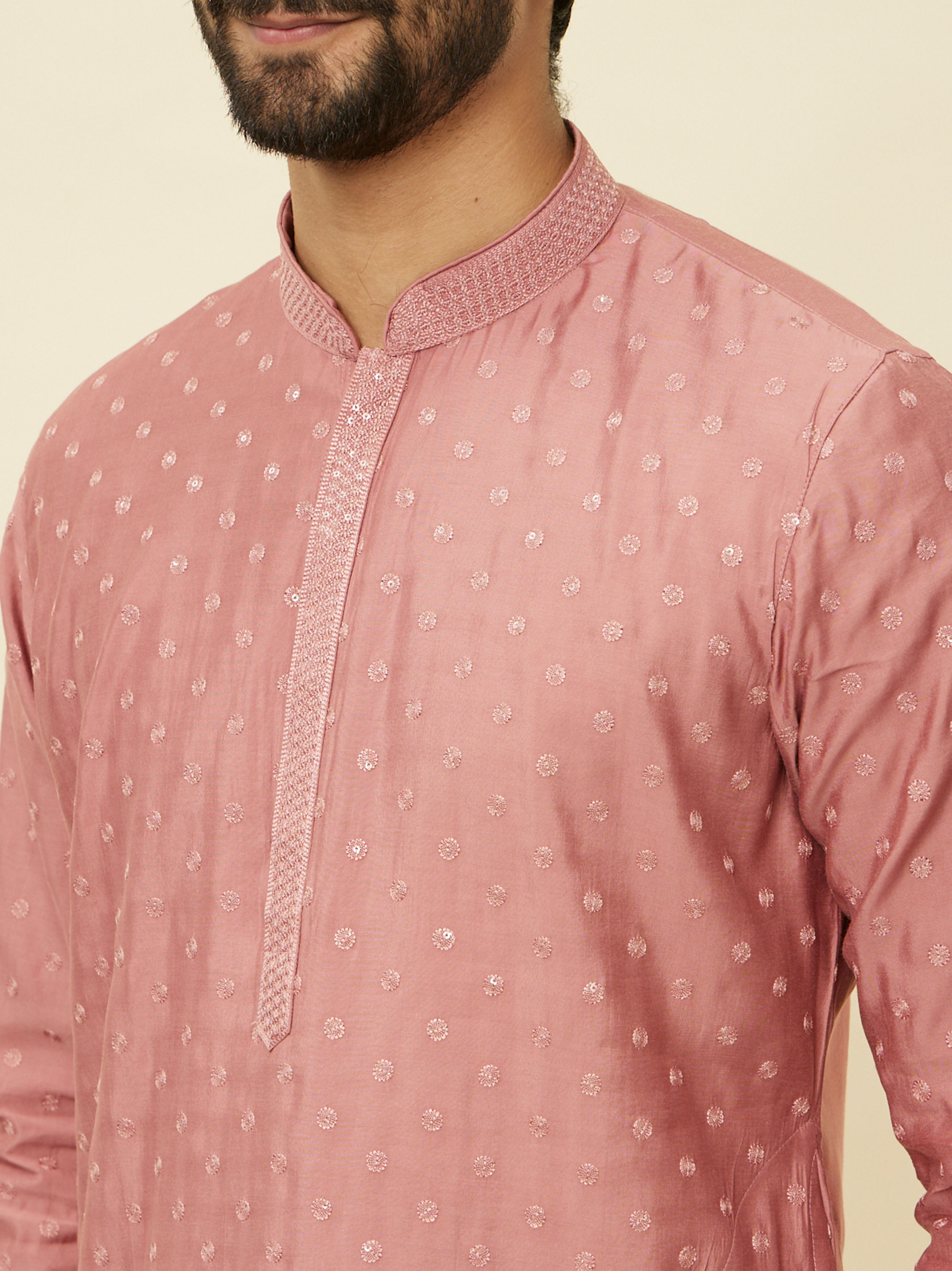 Manyavar Men Conch Shell Pink Sequined Kurta Set