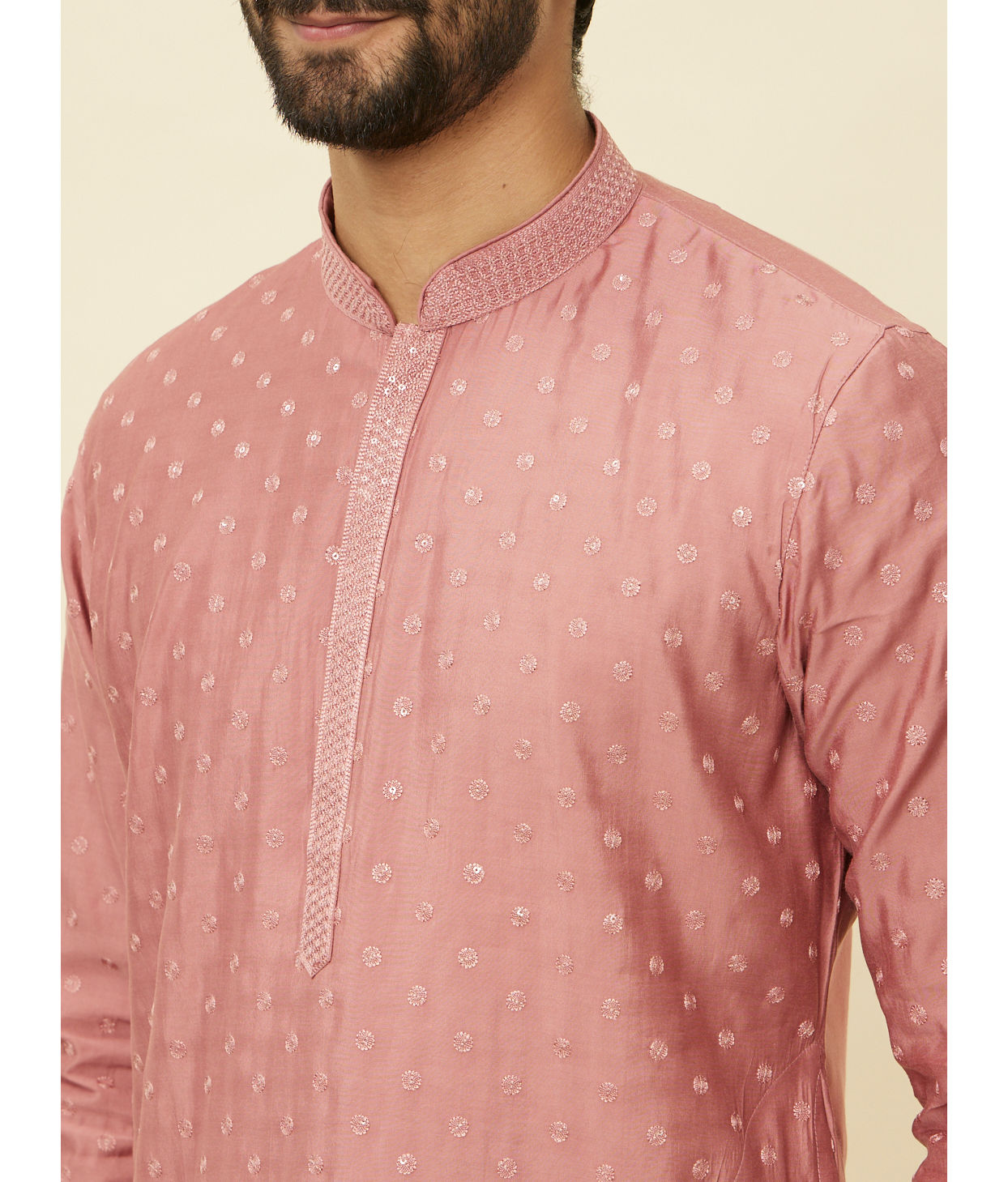 Manyavar Men Conch Shell Pink Sequined Kurta Set