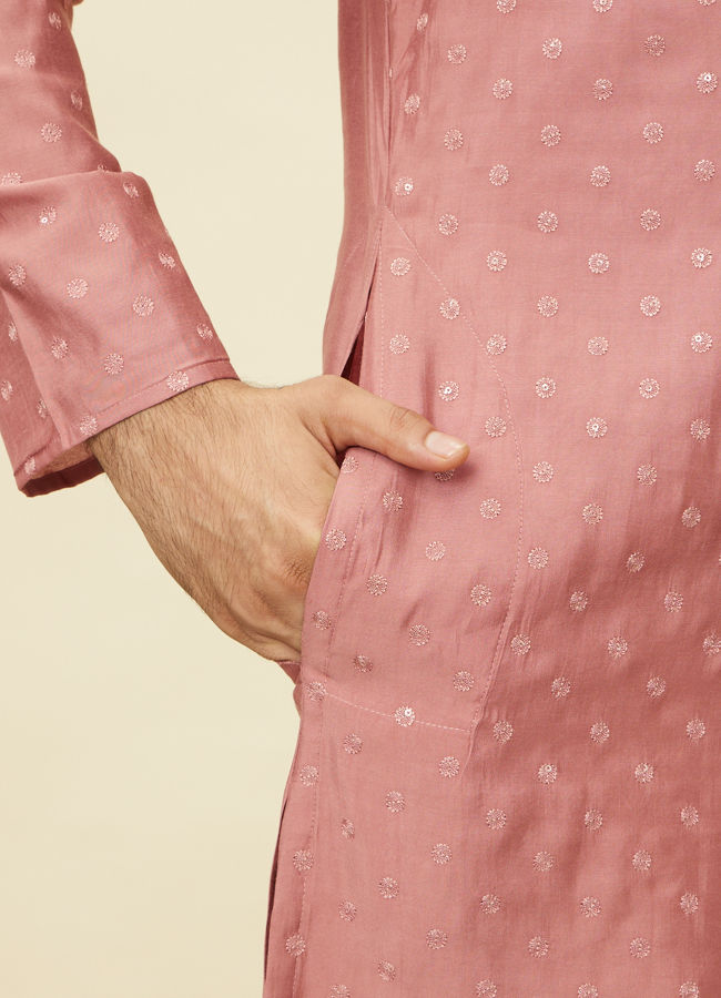 alt message - Manyavar Men Conch Shell Pink Sequined Kurta Set image number 3