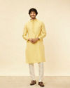 alt message - Manyavar Men Crayola Yellow Floral Buta Patterned Kurta Set image number 2