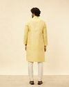 alt message - Manyavar Men Crayola Yellow Floral Buta Patterned Kurta Set image number 5