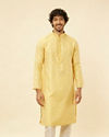 alt message - Manyavar Men Crayola Yellow Floral Buta Patterned Kurta Set image number 0