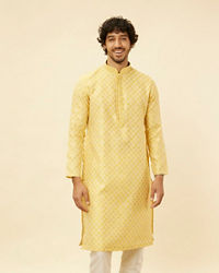 Manyavar Men Crayola Yellow Floral Buta Patterned Kurta Set