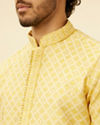 alt message - Manyavar Men Crayola Yellow Floral Buta Patterned Kurta Set image number 1