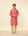 Manyavar Men Rouge Red Floral Buta Patterned Kurta Set