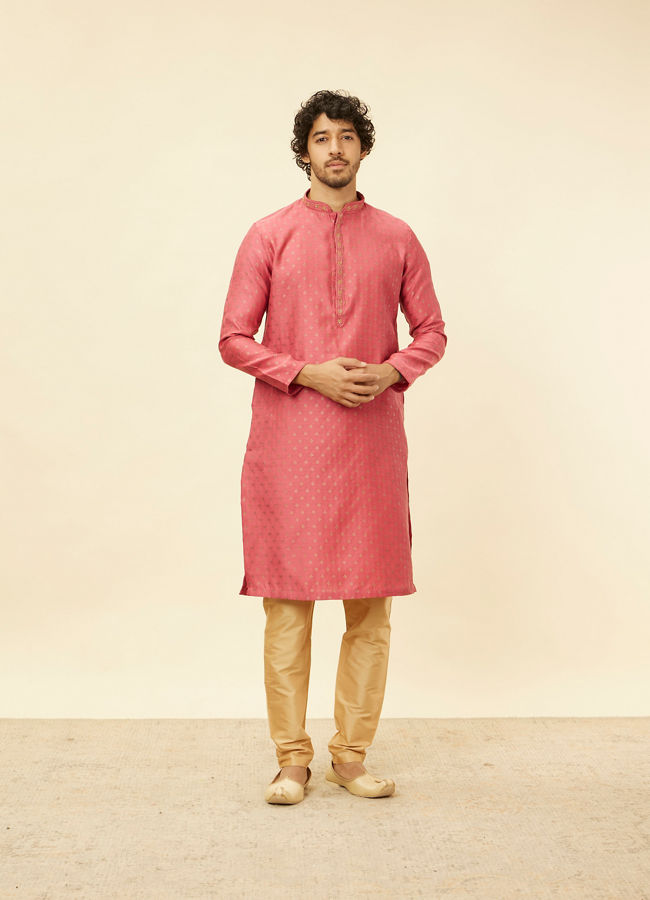 Manyavar Men Rouge Red Floral Buta Patterned Kurta Set