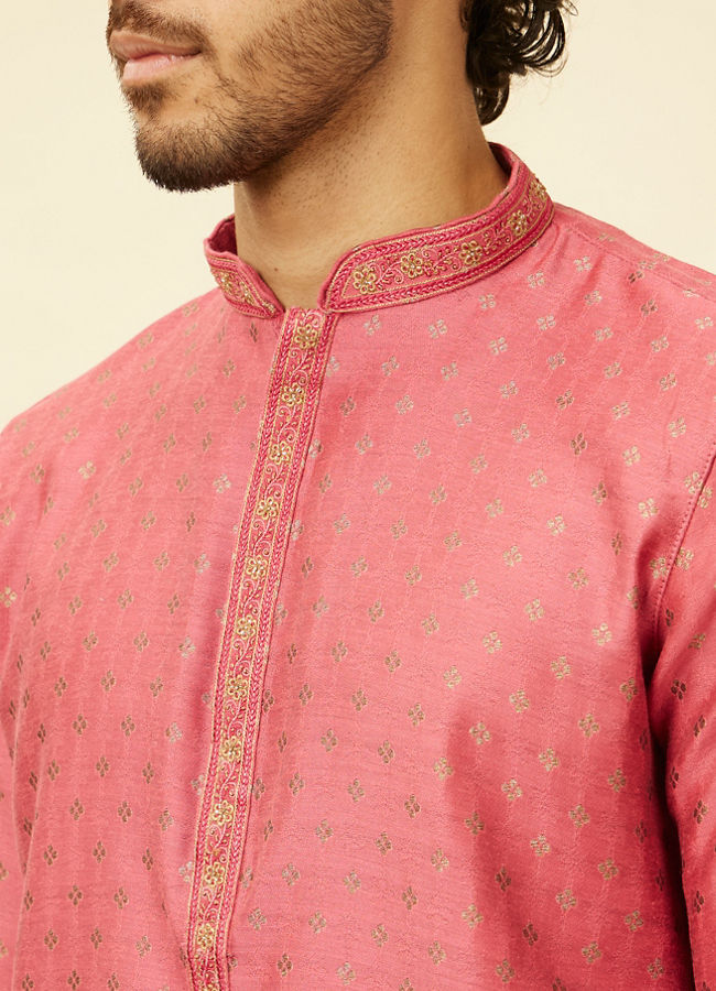 Manyavar Men Rouge Red Floral Buta Patterned Kurta Set