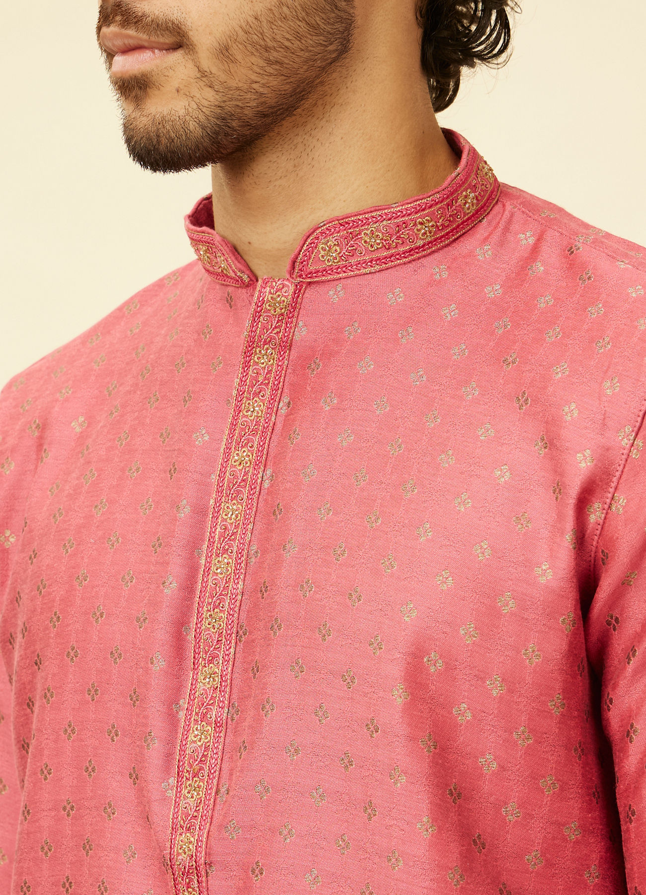 Manyavar Men Rouge Red Floral Buta Patterned Kurta Set