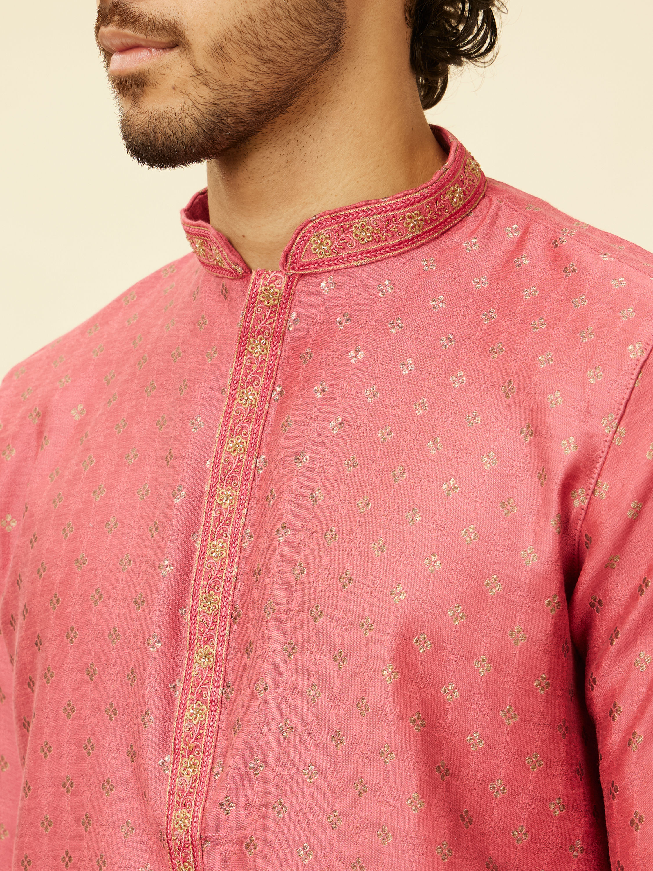 Manyavar Men Rouge Red Floral Buta Patterned Kurta Set