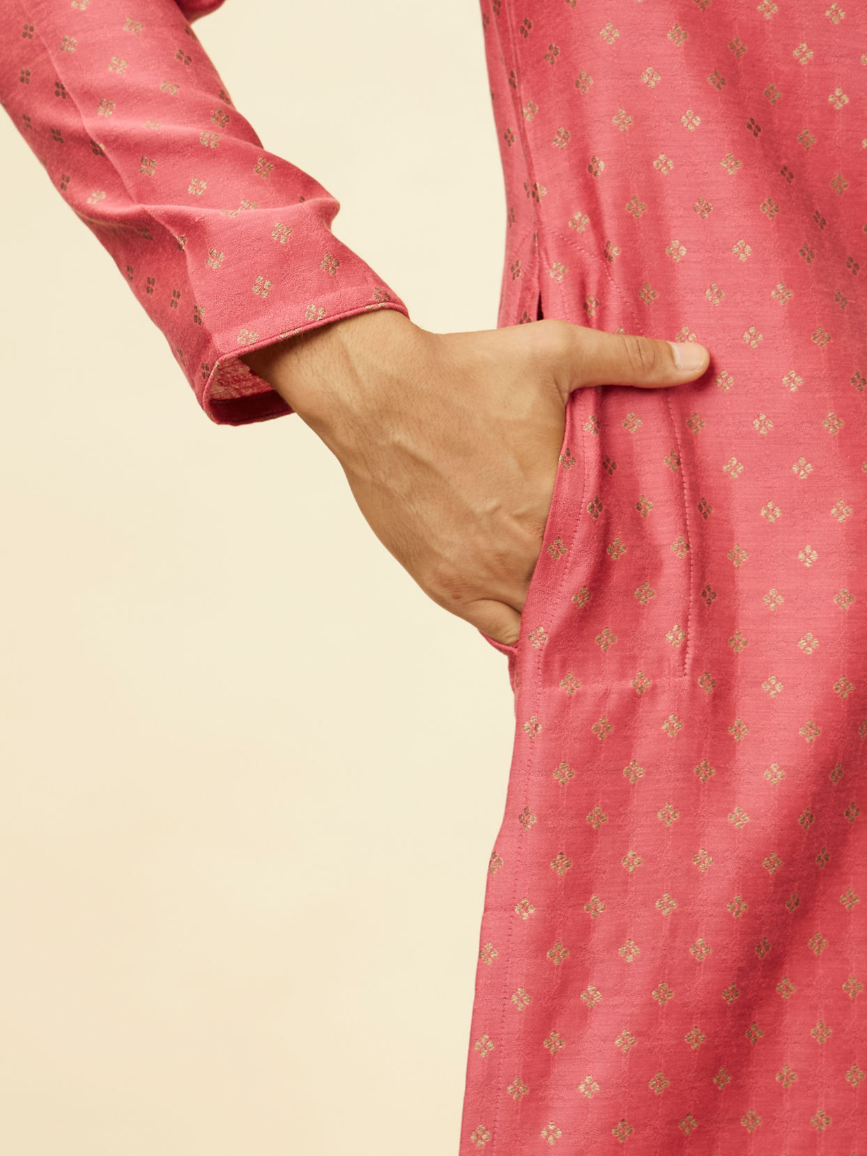 Manyavar Men Rouge Red Floral Buta Patterned Kurta Set