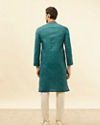 alt message - Manyavar Men Teal Blue Imperial Patterned Kurta Set image number 5