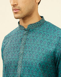 Manyavar Men Teal Blue Imperial Patterned Kurta Set