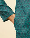 alt message - Manyavar Men Teal Blue Imperial Patterned Kurta Set image number 3