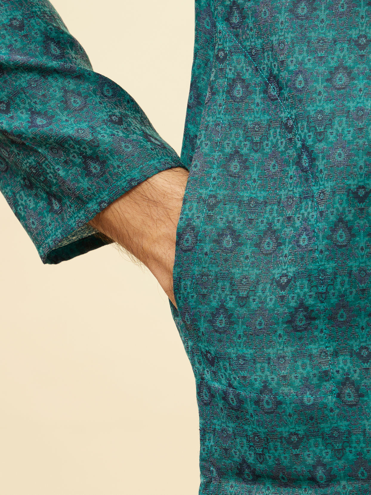 Manyavar Men Teal Blue Imperial Patterned Kurta Set