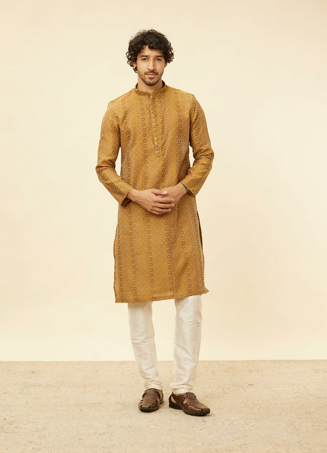 Manyavar Men Sepia Green Diamond Patterned Kurta Set
