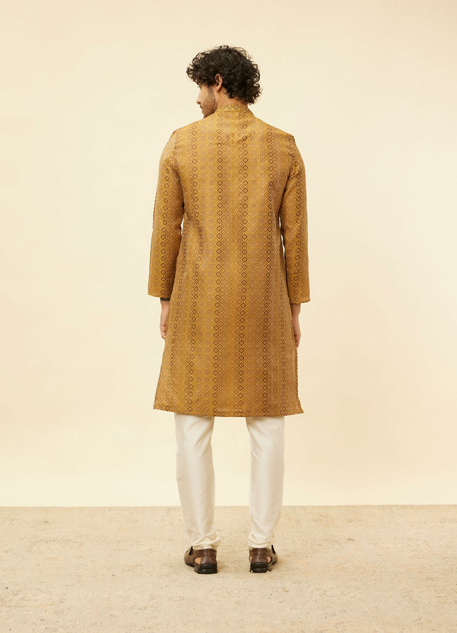 alt message - Manyavar Men Sepia Green Diamond Patterned Kurta Set image number 5