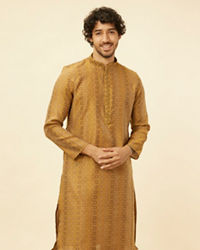 Manyavar Men Sepia Green Diamond Patterned Kurta Set