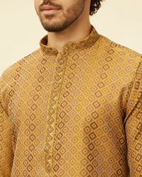 Manyavar Men Sepia Green Diamond Patterned Kurta Set
