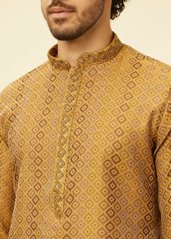 Manyavar Men Sepia Green Diamond Patterned Kurta Set