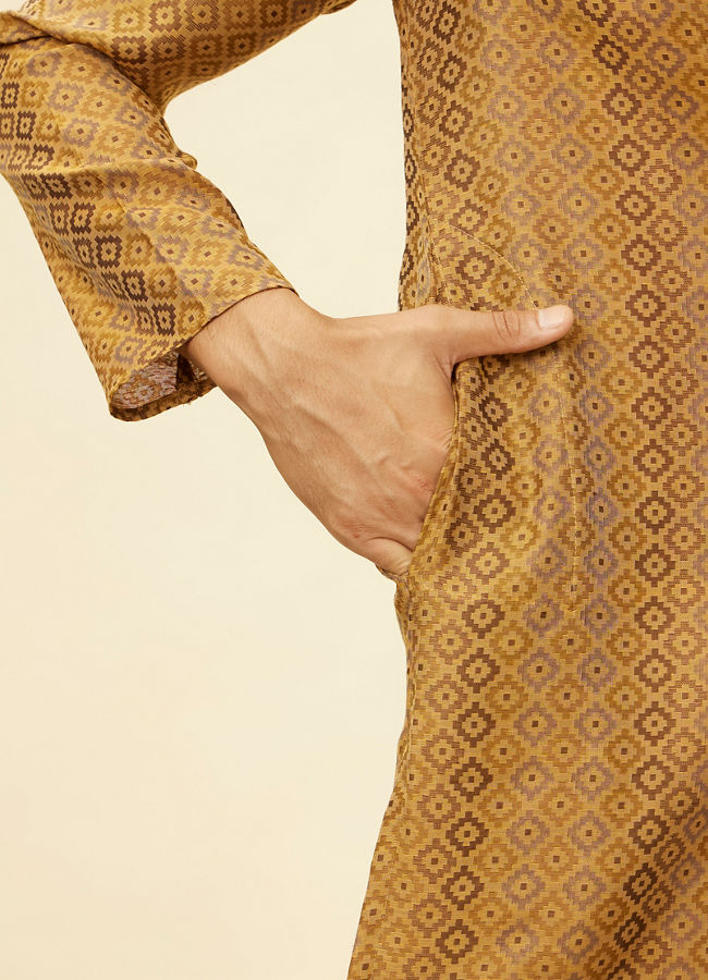Manyavar Men Sepia Green Diamond Patterned Kurta Set