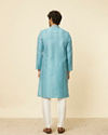 alt message - Manyavar Men Turquoise Blue Grid Patterned Kurta Set image number 5