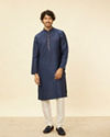 Manyavar Men Navy Blue Embroidered Bandhgala Kurta Set image number 2