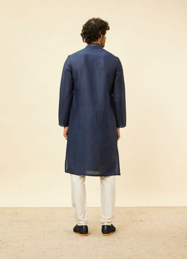 Manyavar Men Navy Blue Embroidered Bandhgala Kurta Set