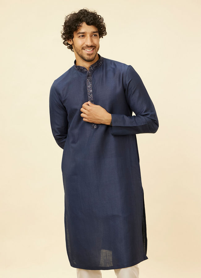 Manyavar Men Navy Blue Embroidered Bandhgala Kurta Set image number 0