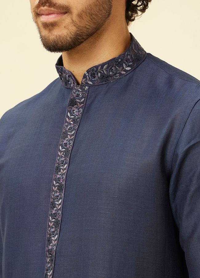 Manyavar Men Navy Blue Embroidered Bandhgala Kurta Set image number 1