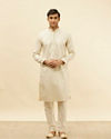 Manyavar Men Pearl White Jaal Embroidered Sequinned Kurta Set