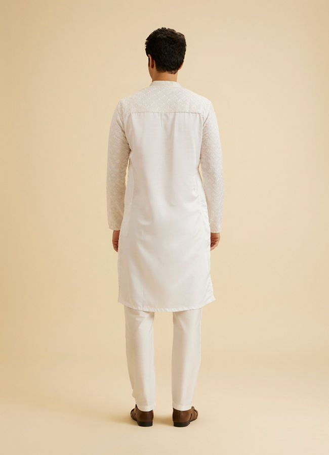 Manyavar Men Enthralling Cream Satin Kurta Pajama