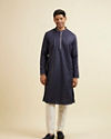 alt message - Manyavar Men Dark Blue Jaal Patterned Kurta Set image number 2