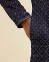 alt message - Manyavar Men Dark Blue Jaal Patterned Kurta Set image number 3