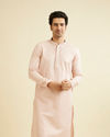 alt message - Manyavar Men Baby Pink Jaal Patterned Kurta Set image number 0