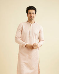 Manyavar Men Baby Pink Jaal Patterned Kurta Set