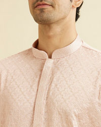 Manyavar Men Baby Pink Jaal Patterned Kurta Set