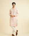 Manyavar Men Baby Pink Jaal Patterned Kurta Set
