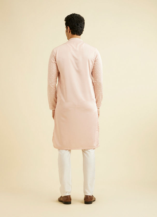 Manyavar Men Baby Pink Jaal Patterned Kurta Set