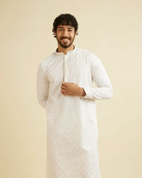 Manyavar Men Warm White Jaal Patterned Kurta Set