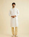 Manyavar Men Warm White Jaal Patterned Kurta Set