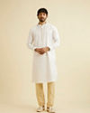 alt message - Manyavar Men Warm White Jaal Patterned Kurta Set image number 2