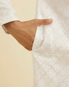 Manyavar Men Warm White Jaal Patterned Kurta Set