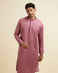 Manyavar Men Dusty Pink Jaal Patterned Kurta Set