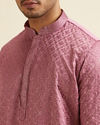 alt message - Manyavar Men Dusty Pink Jaal Patterned Kurta Set image number 1