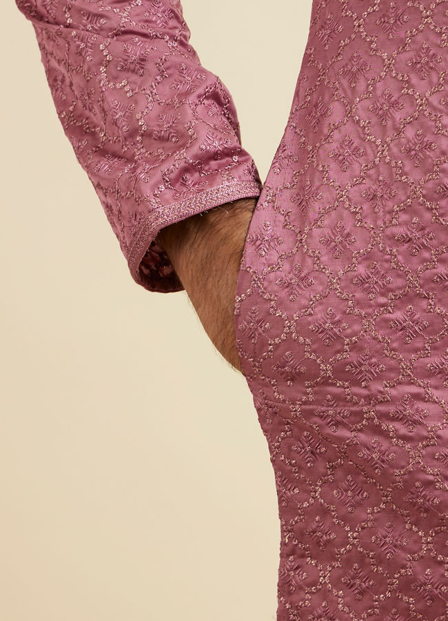Manyavar Men Dusty Pink Jaal Patterned Kurta Set